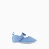 Canvas Mary Jane shoes with bow for newborn girls, blue