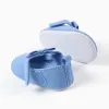 Canvas Mary Jane shoes with bow for newborn girls, blue