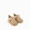 Fisherman sandals in suedette with touch-fastener for newborns, beige
