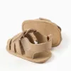 Fisherman sandals in suedette with touch-fastener for newborns, beige