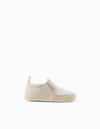 Canvas espadrilles with stripes for newborns, white/beige