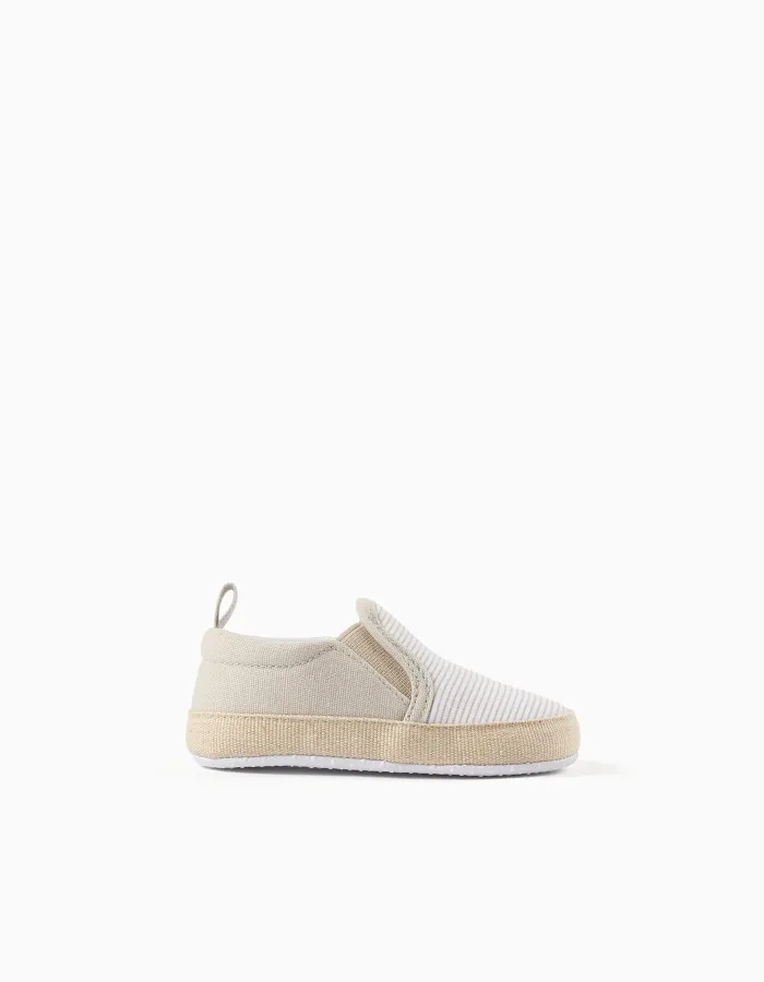 Canvas espadrilles with stripes for newborns, white/beige