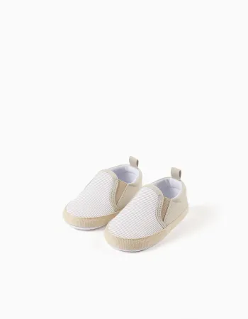 Canvas espadrilles with stripes for newborns, white/beige