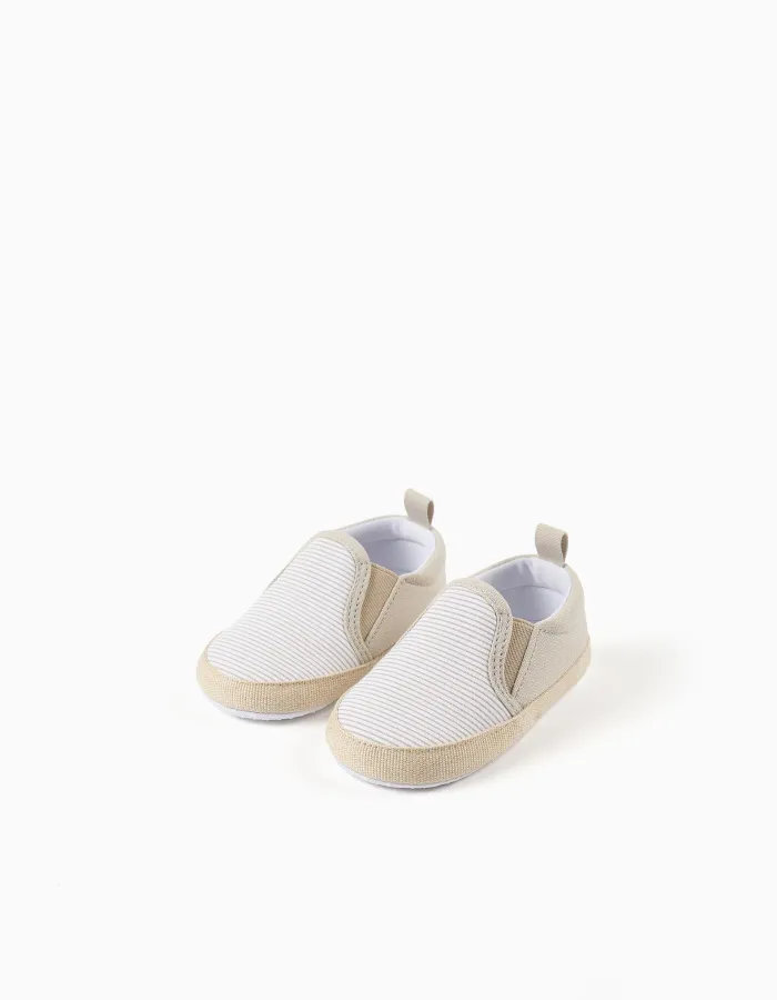 Canvas espadrilles with stripes for newborns, white/beige