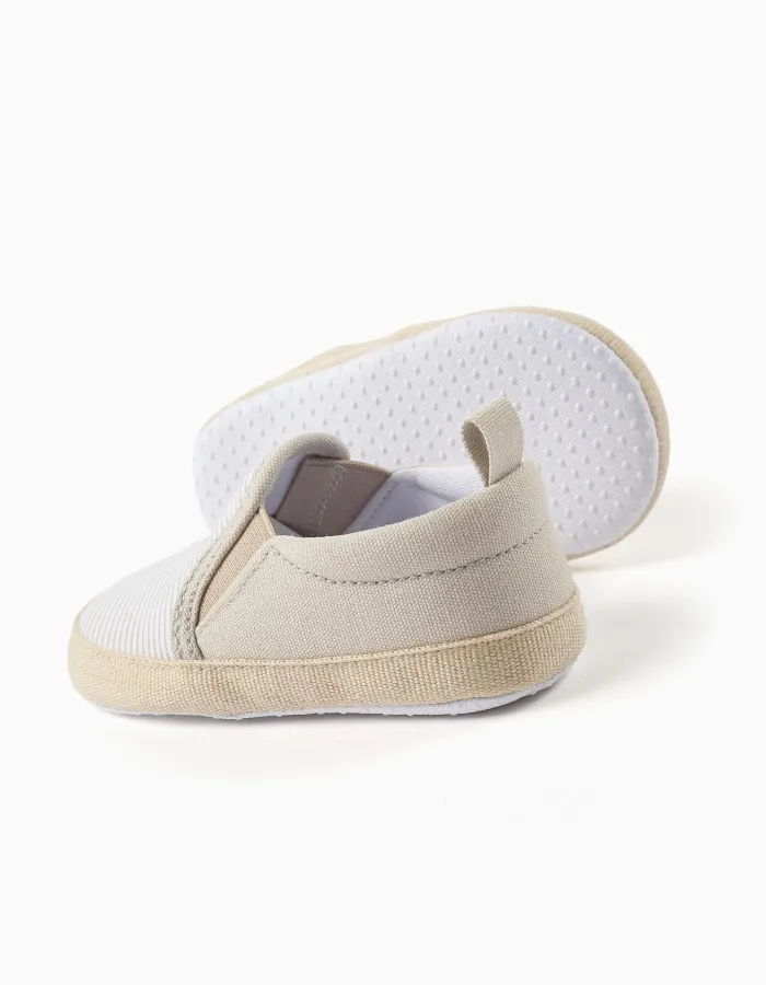 Canvas espadrilles with stripes for newborns, white/beige