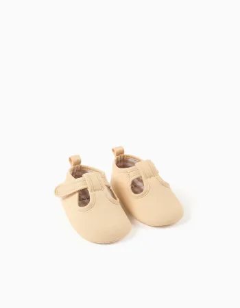 Twill shoes with lining for newborns, light beige