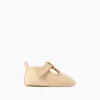 Twill shoes with lining for newborns, light beige