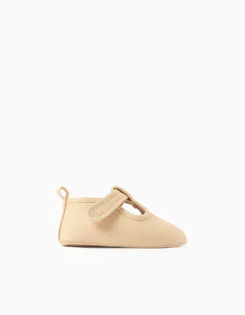 Twill shoes with lining for newborns, light beige