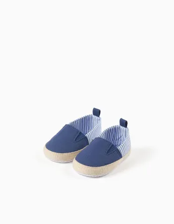 Canvas espadrilles with stripes for newborns, white/blue