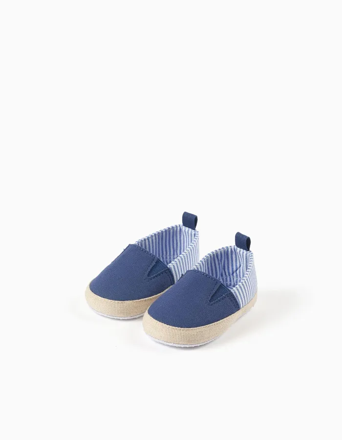 Canvas espadrilles with stripes for newborns, white/blue