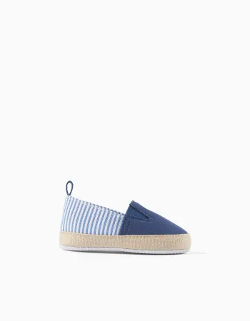 Canvas espadrilles with stripes for newborns, white/blue