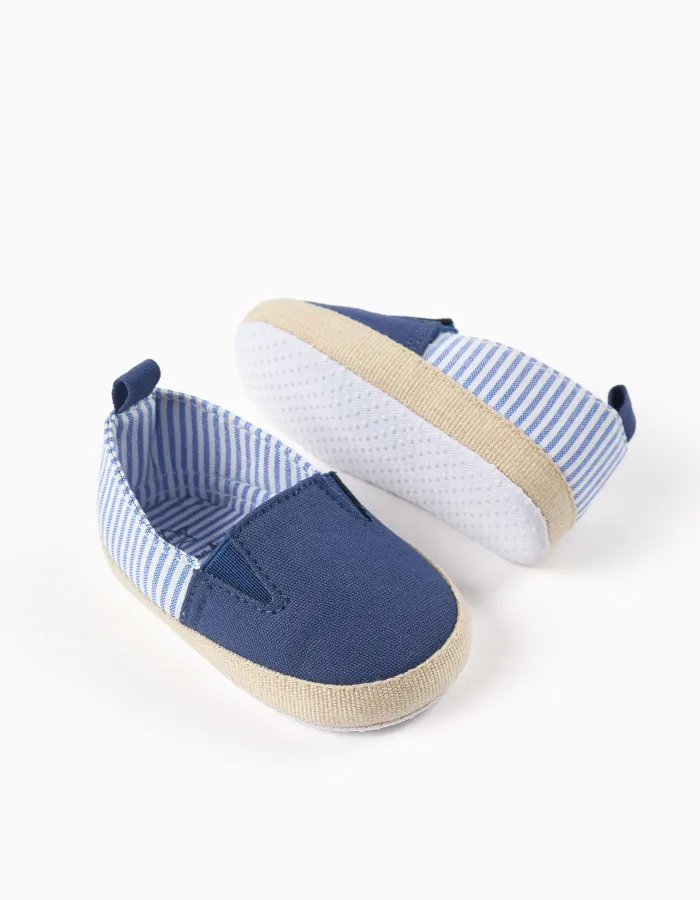 Canvas espadrilles with stripes for newborns, white/blue