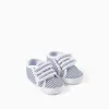 Striped canvas trainers for newborn boys, white/blue