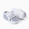 Striped canvas trainers for newborn boys, white/blue