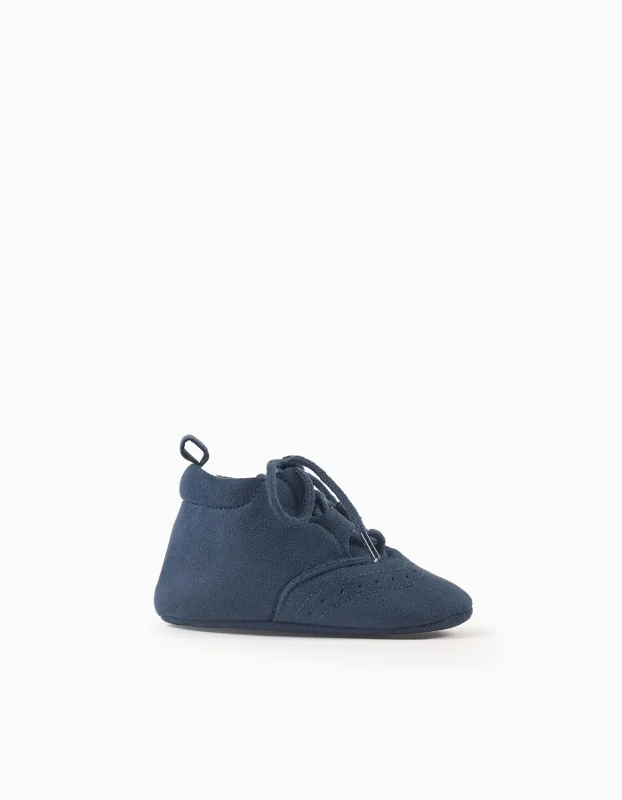 Suedette shoes with brogue detail for newborn boys, dark blue