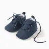 Suedette shoes with brogue detail for newborn boys, dark blue