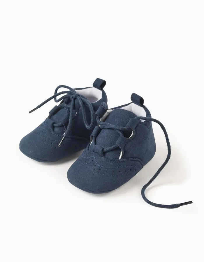 Suedette shoes with brogue detail for newborn boys, dark blue