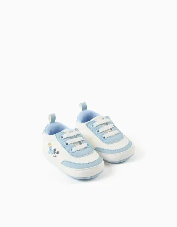 Pre-walker trainers with Mickey print for newborn boys, blue/white