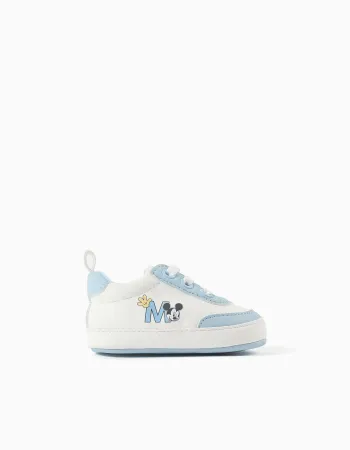 Pre-walker trainers with Mickey print for newborn boys, blue/white
