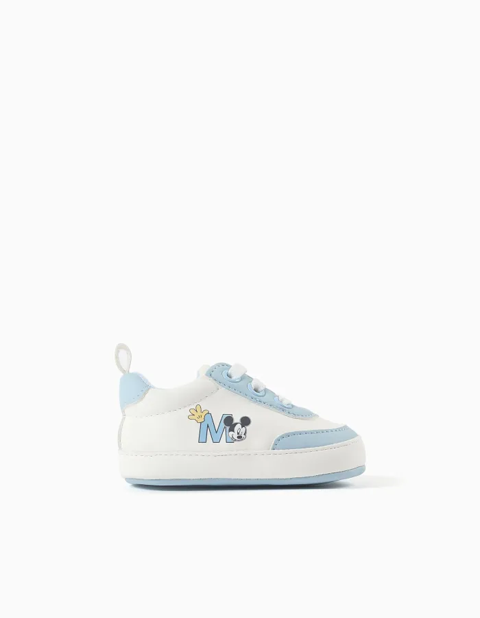 Pre-walker trainers with Mickey print for newborn boys, blue/white