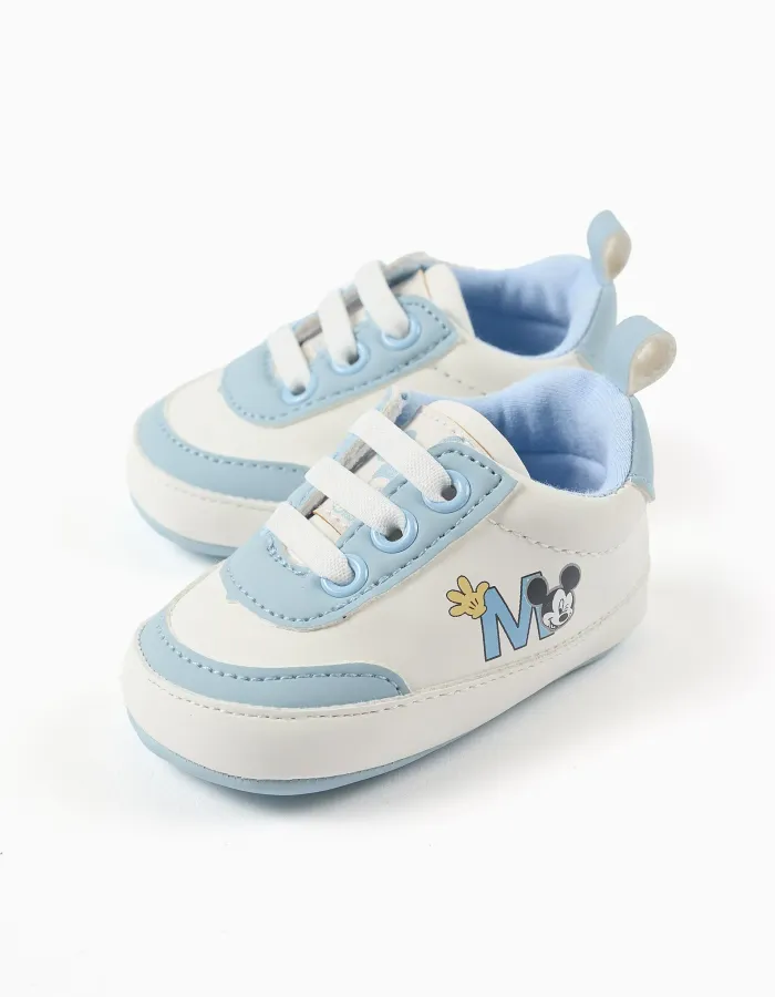 Pre-walker trainers with Mickey print for newborn boys, blue/white