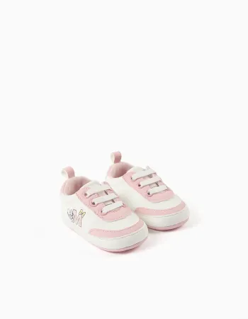 Pre-walker trainers with Minnie print for newborn girls, pink/white