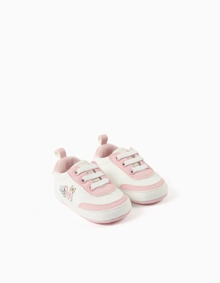 Pre-walker trainers with Minnie print for newborn girls, pink/white