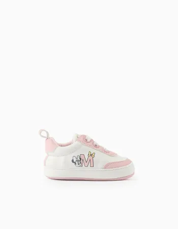 Pre-walker trainers with Minnie print for newborn girls, pink/white