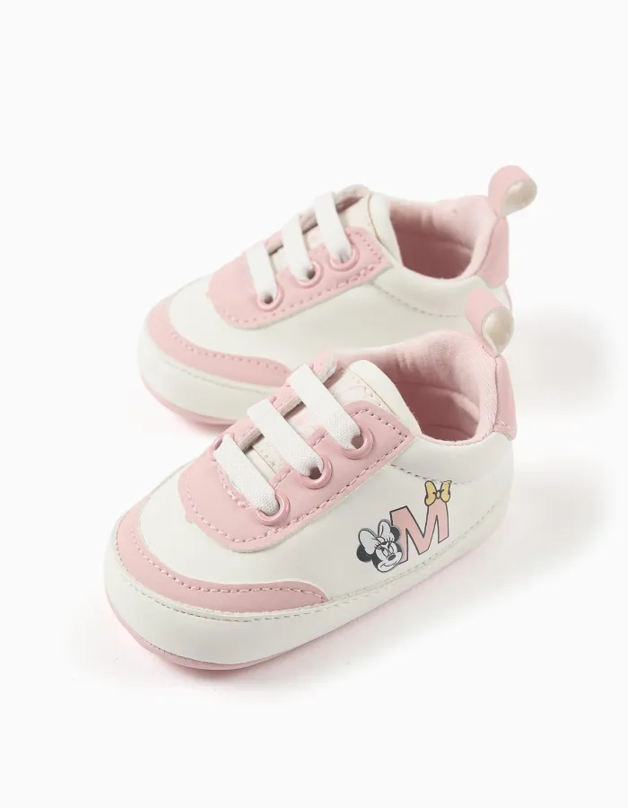 Pre-walker trainers with Minnie print for newborn girls, pink/white