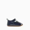 Patent Mary Jane shoes with a touch-fastener for newborn girls, navy blue