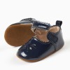 Patent Mary Jane shoes with a touch-fastener for newborn girls, navy blue