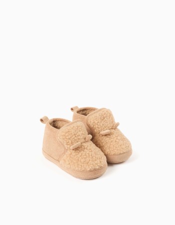 Pre-walker boots with faux shearling lining for newborns, beige