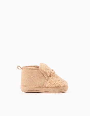 Pre-walker boots with faux shearling lining for newborns, beige