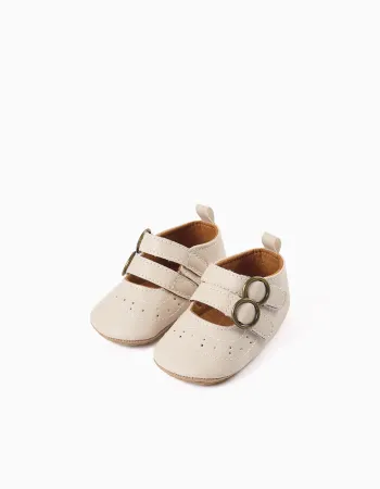 Pre-walker ballerina shoes for newborn girls, light beige