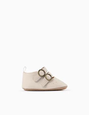 Pre-walker ballerina shoes for newborn girls, light beige
