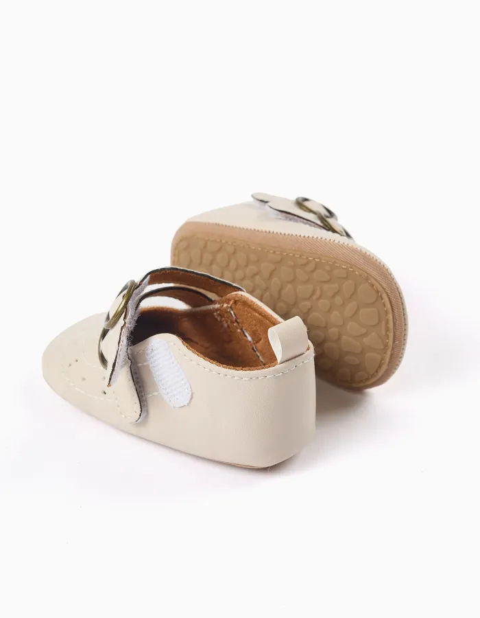 Pre-walker ballerina shoes for newborn girls, light beige