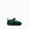 Pre-walker velvet ballerina shoes for newborn girls, dark green