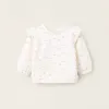 Brushed Sweatshirt with Ruffles for Newborn Girls 'Bows', White