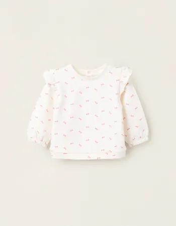 Brushed Sweatshirt with Ruffles for Newborn Girls 'Bows', White