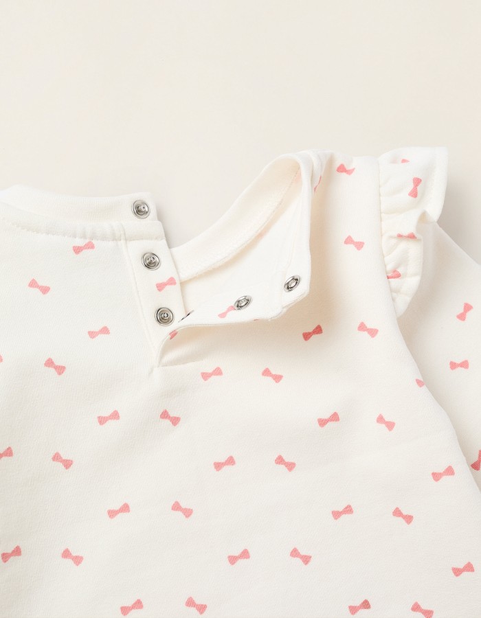 Brushed Sweatshirt with Ruffles for Newborn Girls 'Bows', White