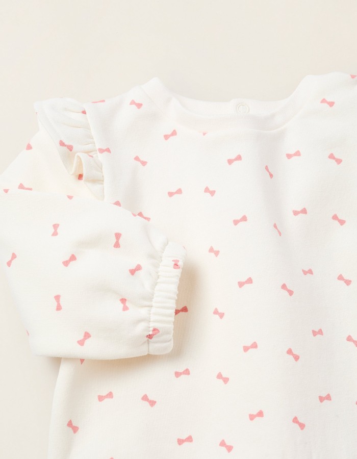 Brushed Sweatshirt with Ruffles for Newborn Girls 'Bows', White
