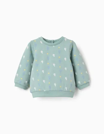 Cotton sweatshirt with motif for newborn boys, light green