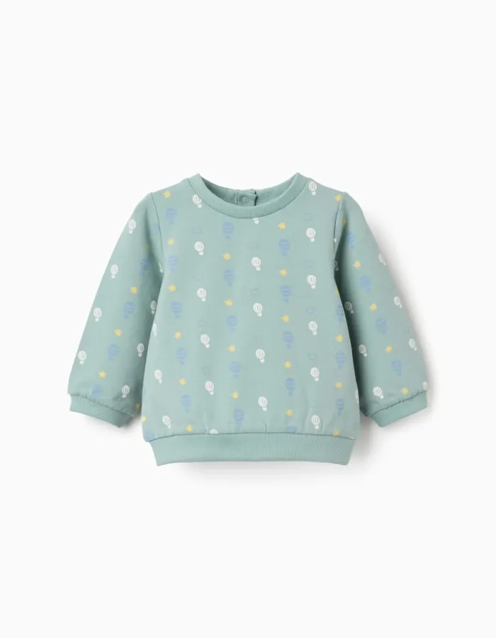 Cotton sweatshirt with motif for newborn boys, light green