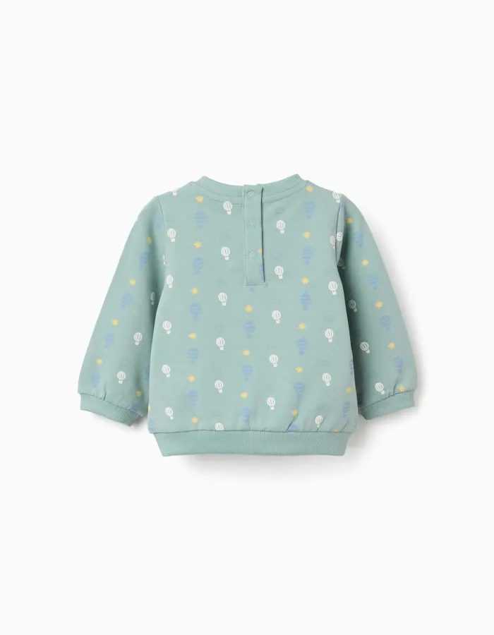 Cotton sweatshirt with motif for newborn boys, light green