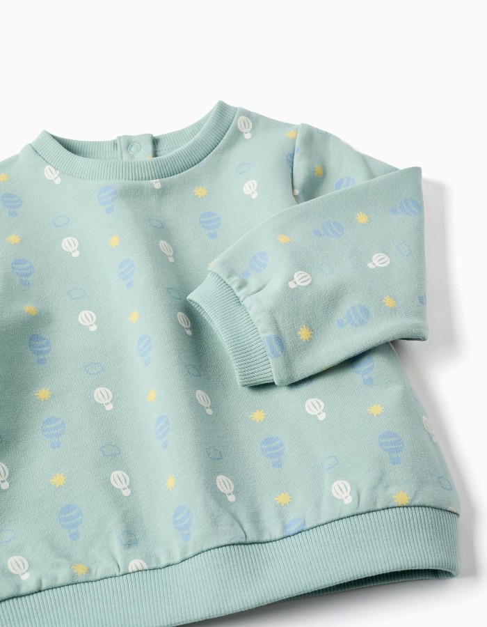 Cotton sweatshirt with motif for newborn boys, light green