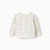 Brushed sweatshirt with colourful pattern for newborns, white
