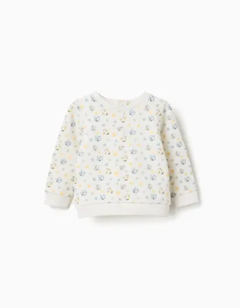 Brushed sweatshirt with colourful pattern for newborns, white