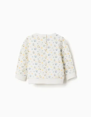 Brushed sweatshirt with colourful pattern for newborns, white