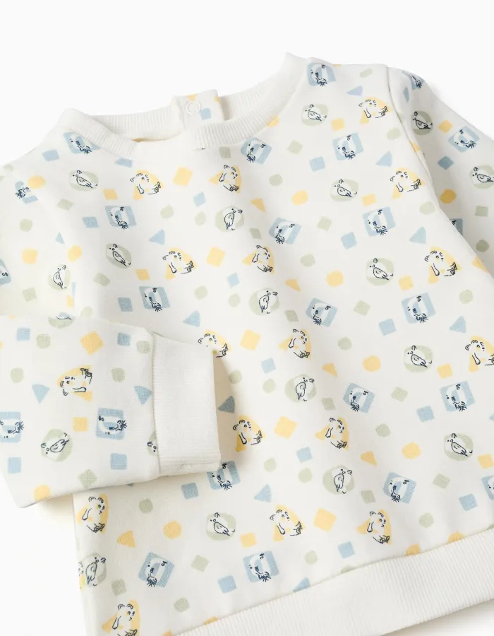 Brushed sweatshirt with colourful pattern for newborns, white