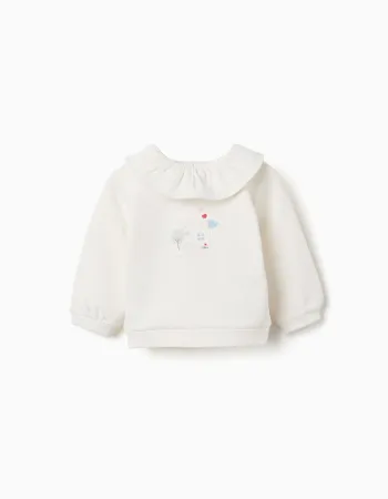 Brushed sweatshirt with house print for newborn girls, white